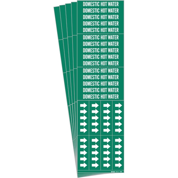 DOMESTIC HOT WATER Pipe Marker Sty 3C Arrows Polyester WT on GN 3 per Card, 5 PK